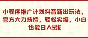 小程序推广计划抖音新出玩法，官方大力扶持，轻松实操，小白也能日入5张【揭秘】-吾藏分享