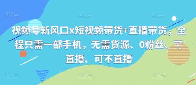 视频号新风口x短视频带货+直播带货，全程只需一部手机，无需货源、0粉丝、可直播、可不直播-吾藏分享