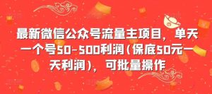 最新微信公众号流量主项目，单天一个号50-500利润(保底50元一天利润)，可批量操作-吾藏分享