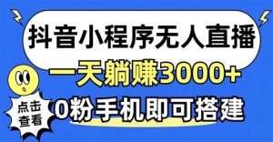 抖音小程序无人直播，一天躺赚3000+，0粉手机可搭建，不违规不限流，小…-吾藏分享