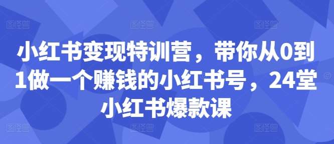 小红书变现特训营，带你从0到1做一个赚钱的小红书号，24堂小红书爆款课-吾藏分享