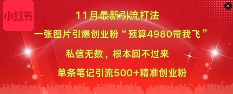 小红书11月最新图片打粉，一张图片引爆创业粉，“预算4980带我飞”，单条引流500+精准创业粉-吾藏分享