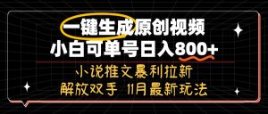 11月最新玩法小说推文暴利拉新，一键生成原创视频，小白可单号日入800+…-吾藏分享