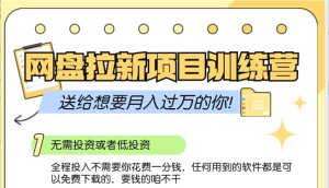 网盘拉新训练营3.0；零成本公域推广大作战，送给想要月入过万的你-吾藏分享