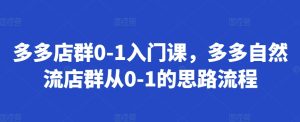 多多店群0-1入门课，多多自然流店群从0-1的思路流程-吾藏分享