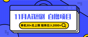 11月ai短剧自撸，单机30+无上限，矩阵日入2000+，小白轻松上手-吾藏分享