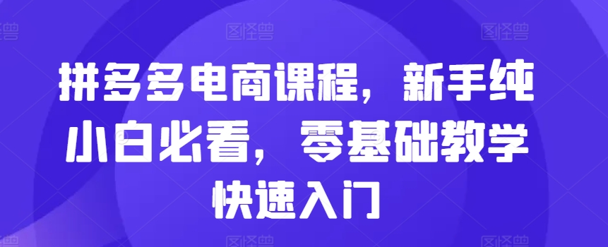 拼多多电商课程，新手纯小白必看，零基础教学快速入门-吾藏分享