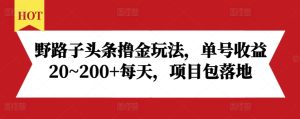 野路子头条撸金玩法，单号收益20~200+每天，项目包落地-吾藏分享