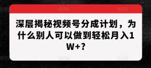 深层揭秘视频号分成计划，为什么别人可以做到轻松月入1W+?-吾藏分享