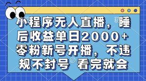 小程序无人直播，睡后收益单日2000+ 零粉新号开播，不违规不封号 看完就会-吾藏分享