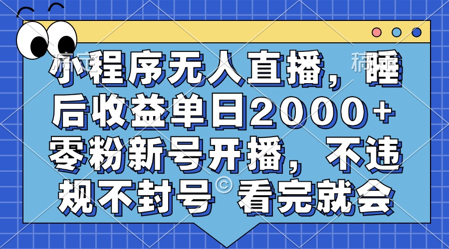 小程序无人直播，睡后收益单日2000+ 零粉新号开播，不违规不封号 看完就会-吾藏分享