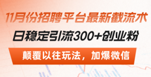 招聘平台最新截流术，日稳定引流300+创业粉，颠覆以往玩法 加爆微信-吾藏分享