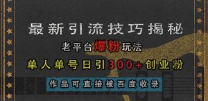 最新引流技巧揭秘，老平台爆粉玩法，单人单号日引300+创业粉，作品可直…-吾藏分享