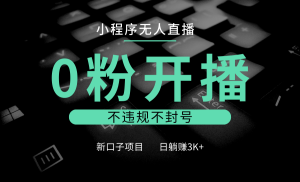 小程序无人直播，0粉开播，不违规不封号，新口子项目，小白日躺赚3K+-吾藏分享