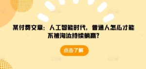 某付费文章：人工智能时代，普通人怎么才能不被淘汰持续躺赢?-吾藏分享