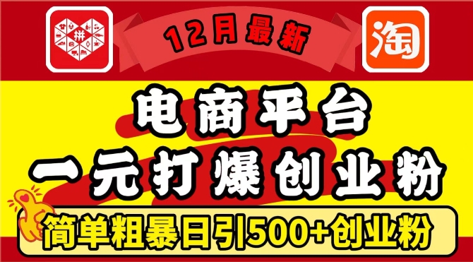 12月最新：电商平台1元打爆创业粉，简单粗暴日引500+精准创业粉，轻松月入过W-吾藏分享