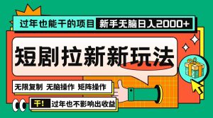 过年也能干的项目，2024年底最新短剧拉新新玩法，批量无脑操作日入2000+！-吾藏分享