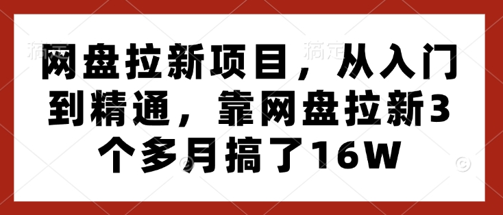 网盘拉新项目，从入门到精通，靠网盘拉新3个多月搞了16W-吾藏分享