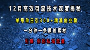 最新高效引流技术深度揭秘 ，单号单日引300+精准创业粉，一分钟一条原创素材，引爆你的私域流量-吾藏分享