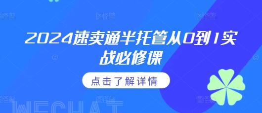 2024速卖通半托管从0到1实战必修课，掌握通投广告打法、熟悉速卖通半托管的政策细节-吾藏分享