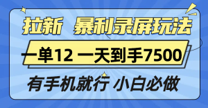 拉新暴利录屏玩法，一单12块，一天到手7500，有手机就行-吾藏分享