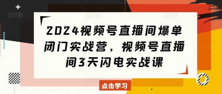 2024视频号直播间爆单闭门实战营，视频号直播间3天闪电实战课-吾藏分享