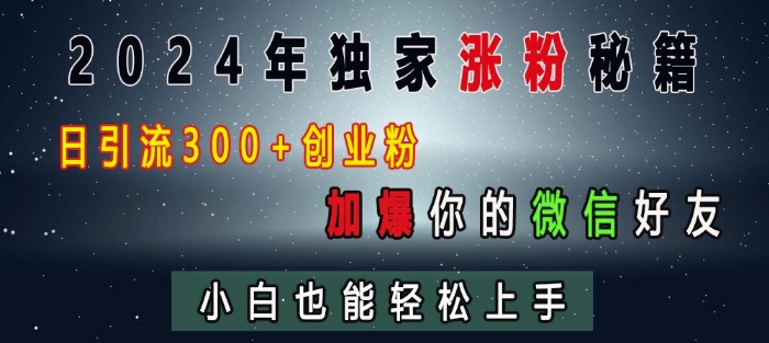 2024年独家涨粉秘籍，日引流300+创业粉，加爆你的微信好友，小白也能轻松上手-吾藏分享