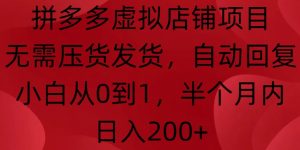 拼多多虚拟店铺项目，无需压货发货，自动回复，小白从0到1，半个月内日入200+-吾藏分享