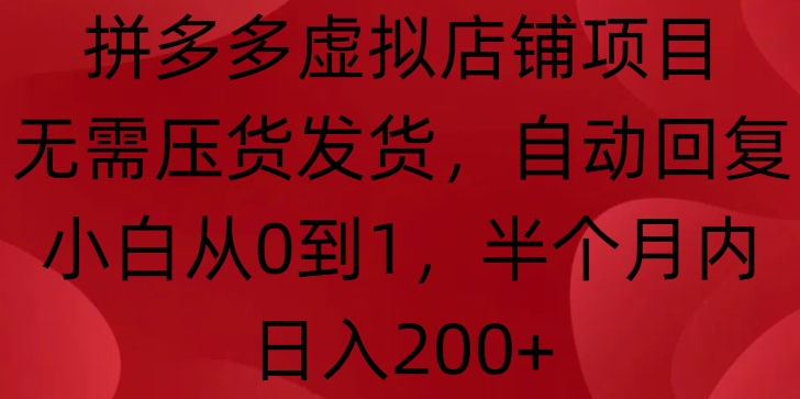 拼多多虚拟店铺项目，无需压货发货，自动回复，小白从0到1，半个月内日入200+-吾藏分享