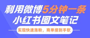 小红书利用微博5分钟一条图文笔记，实现快速涨粉，商单接到手软-吾藏分享