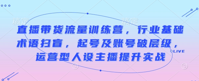 直播带货流量训练营，行业基础术语扫盲，起号及账号破层级，运营型人设主播提升实战-吾藏分享