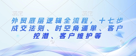 外贸底层逻辑全流程，十七步成交法则、时空角逼单、客户挖潜、客户维护等-吾藏分享